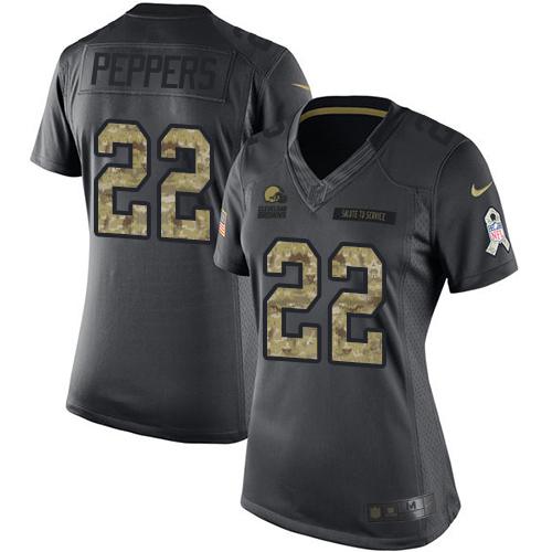 Nike Browns #22 Jabrill Peppers Black Women's Stitched NFL Limited 2016 Salute to Service Jersey - Click Image to Close
